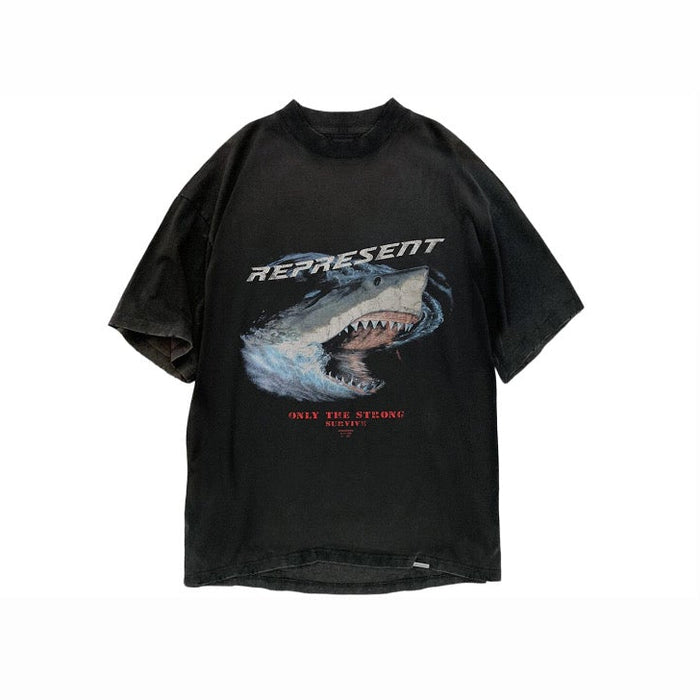 Represent Only The Strong Survive Shark T-Shirt Vintage Black