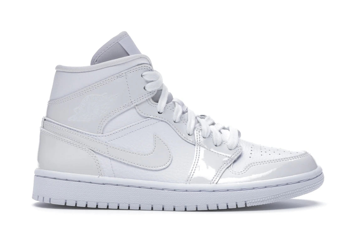 Jordan 1 Mid Triple White Patent Swoosh (Women's)