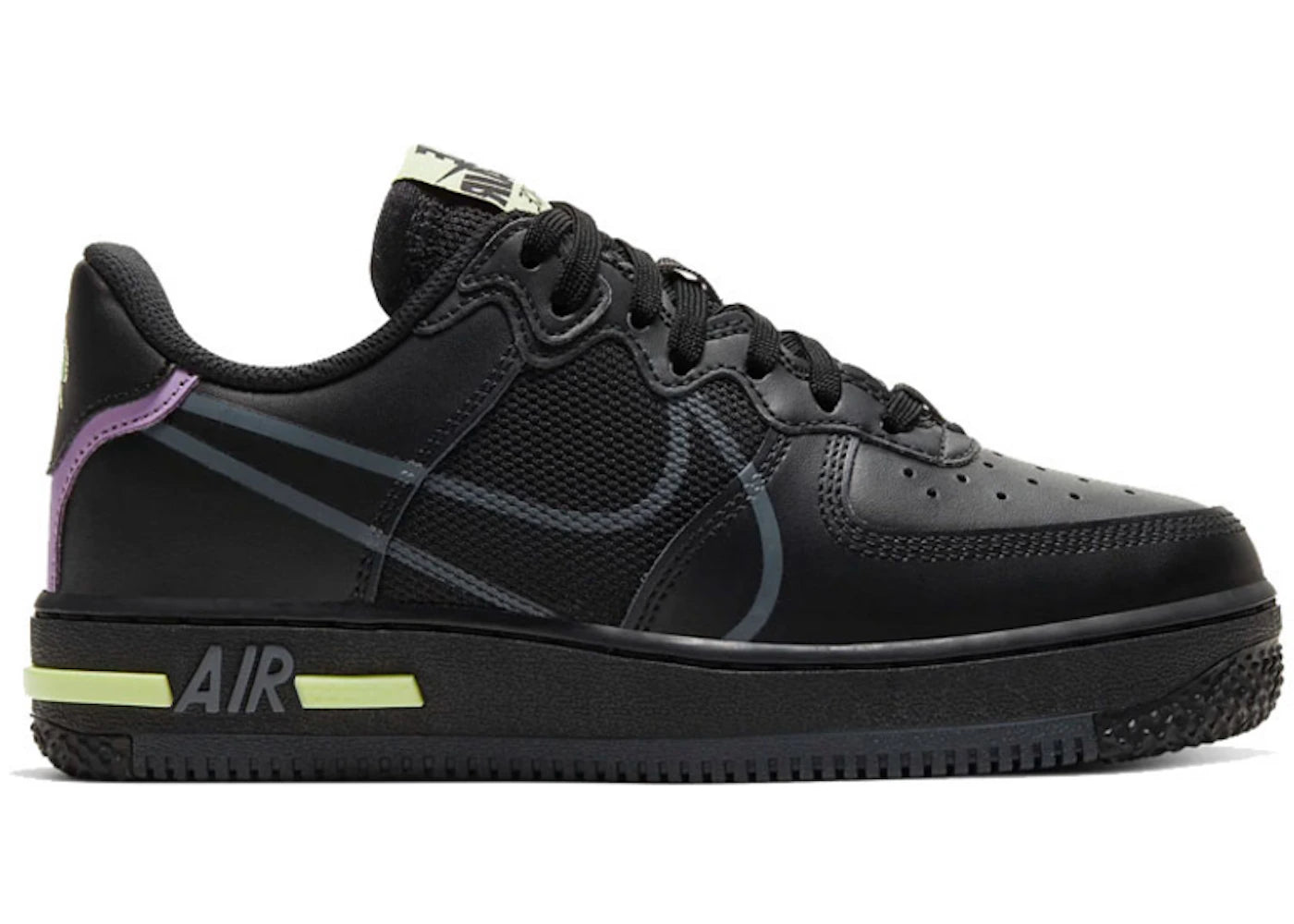 Nike Air Force 1 Low React Black Violet Star Barely Volt (GS)