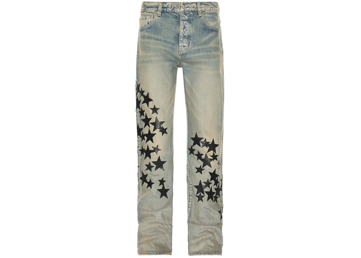AMIRI Leather Star Straight Jeans Clay/Indigo